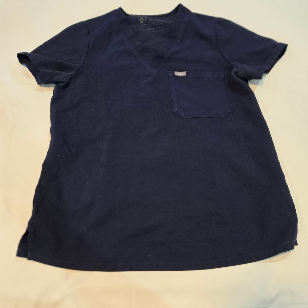 Figs Casma Scrub Top Womens Small Navy Blue Excellent V-Neck FW1000